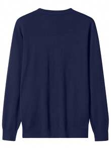 Men's Casual Solid Color V-Neck Pullover Sweater, Navy Blue, Autumn/Winter, Long Sleeve Top