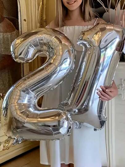 Globos de número grande de 40 pulgadas de aluminio plateado, adecuados para decoración de cumpleaños, boda, aniversario, Año Nuevo, Navidad, Día de San Valentín, como fondo para fotos