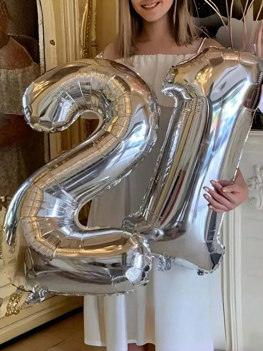 40 Inch Silver Number Balloon Large Number Aluminum Film Balloon Suitable For Birthday Party Wedding Anniversary New Year Decoration Christmas Valentine'S Day Decoration Photo Background Decoration