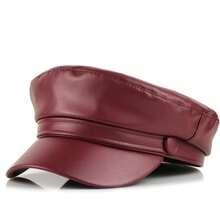 Faux Leather Newsboy Hat For Women Vintage Classic Costume Beret Cap For Men Sailor Fiddler Caps-783550 - 紅色 - 查看 2