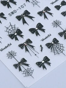 Miếng dán móng tay 5D hình nơ đen và mạng nhện 2 chiếc họa tiết giọt máu Halloween, thiết kế phong cách tối giản thanh lịch tự làm Y2K, thời trang thu đông, làm móng, miếng dán trang trí móng tay, phụ kiện làm móng - Nhiều màu - Xem 7