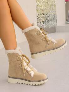 Women's Fashion Personalized Winter Boots For Women Cute Spicy Girls Mid-Length Snow Boots, Comfortable And Warm, Women's Multifunctional Faux Suede Skate Sole Ankle Boots Women Boots, Suitable For Warmth, Autumn And Winter, Spring Shoes, Spring Break, Easter, Mother's Day Gift. Boots