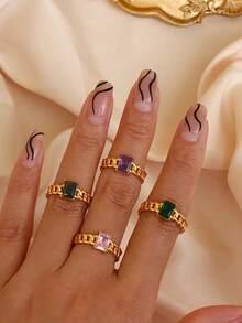 1 Nhẫn nữ hình trái tim xinh xắn bằng thép không gỉ, nhẫn nhỏ có thể điều chỉnh, mặt đá Zirconia giả, trang sức thời trang cho nữ, quà tặng sinh nhật, quà tặng ngày lễ tình nhân - vàng vàng 2 - Xem 13