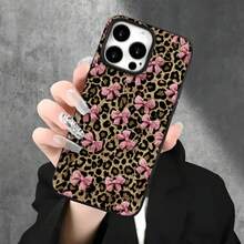 Fundas y carcasas protectoras con un lazo de color claro y un pequeño estampado de leopardo, con orificios grandes, compatibles con phone 16 Pro, 16, 15 Pro, 14, 14 Plus, 14 Pro, 13, 13 Pro, 12 Pro y 11/11 Pro. Regalos para cumpleaños y celebraciones. - Negro - Ver 7