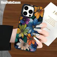 Fundas y carcasas protectoras para teléfono con diseño de acuarela, líneas negras, flores pequeñas y orificios grandes. Compatibles con phone 16 Pro Max, 16, 15 Pro, 14, 14 Plus/14 Pro Max, 13, 13 Pro, 12 Pro, 11/11 Pro. Regalos para cumpleaños y festividades - Negro - Ver 7