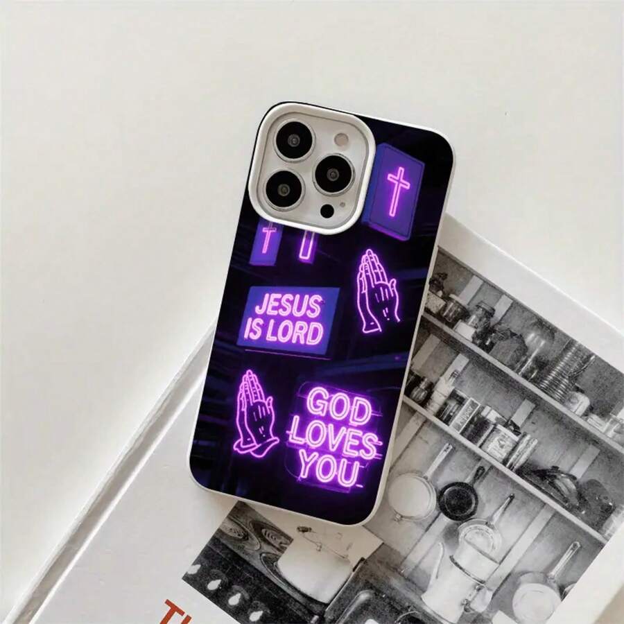 Fundas para teléfono con orificios grandes y letras moradas brillantes, diseñadas para modelos que incluyen 16 Pro, 16, 15 Pro, 14, 14 Plus, 14 Pro, 13, 13 Pro, 12 Pro y la serie 11/11 Pro. Regalos para cumpleaños y celebraciones. - Blanco - Ver 1