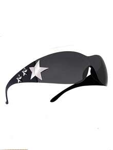1pc Large Frame Futuristic Y2K Fashionable High-Tech Personalized Fashion Glasses Y2K Fest Music Fest Summer Beach Vacation, Outdoor, Travel Shades Decor Street Y2k Style Oversized Wrap Frame Music Festival Preppy Style Back To School - 黑灰色 - 查看 3