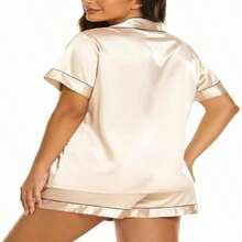Women's Silk Pajamas Set, Satin 2-Piece, Short Sleeve, Sleep & Lounge, S-XXL Petite Plus Size Medium Champagne - 預設 - 查看 3