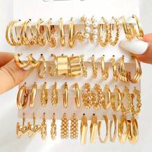 24 Pairs Gold Hoop Earrings Set For Women Hypoallergenic Chunky Chain Twisted Open Hoops Dangle Earring Packs For Birthday Party Christmas Fashion Jewelry Gift - 金黃色 - 查看 10