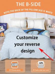 3pcs Custom Reversible Duvet Cover Set, You Can Upload 2 Favorite Images, Made Of Polyester, Suitable As Family Or Couple Gift. Note: The Pillowcase Is Single-Sided Design, With The Front Pattern Consistent With The Duvet Cover Front Pattern. - Multicolor - View 2