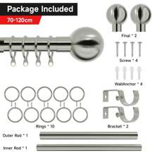 Curtain Pole Extendable Metal Chrome 28mm With Finials Rings Hooks Rod Fittings - Brushed Silver - 查看 11