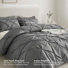 Luxury  Thick Quilt - 3-Piece Four Seasons Bedding Set, Warm And Comfortable Thick Comforter Set, Quilted Craftsmanship, Machine Washable Bedding Set, Suitable For Bedroom Decoration, Family Gifts, Includes 1 Quilt And 2 Pillowcases - 深灰色 - 查看 3