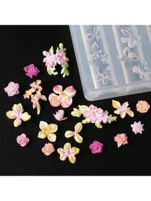 Nail Art Flower Mold, Spring And Summer Flower Design Skirt, Heart-Shaped Three-Dimensional Nail Art Carving Mold, Frangipani, Cherry Blossom, Rose, Five-Petal Flower Silicone Mold