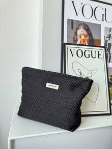 1 pieza Bolsa de maquillaje tejida - Bolsa cuadrada con cremallera de moda bohemia, bolsa floral para mujer (simple y de moda) Esenciales universitarios de otoño, esenciales de viaje para vacaciones, bolsa de viaje para mujer, organizador de maquillaje