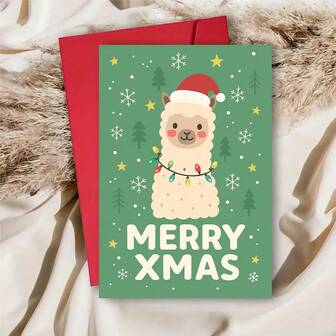 1PCCute Christmas Card With Festive Llama Design Perfect For Friends Family And Coworkers Holiday Greetings And Seasonal Gift MessagesEnvelope + Greeting Car