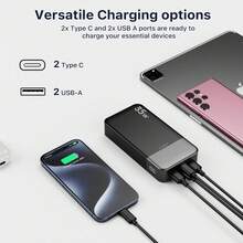 Portable Power Bank 20000mAh, 35W Portable Charger, Battery Pack Fast Charging, PD3.0 QC4.0 Phone Battery Pack With LED Display For Phone 16 15 14, Galaxy, Tablet, Switch, EtcoutdoorPower Display - Black - View 5
