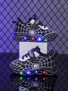 Modische Spider-LED-Leuchtschuhe aus atmungsaktivem Mesh, geeignet für Jungen und Mädchen – lässige, stoßdämpfende, rutschfeste Lauf- und Wanderschuhe für das ganze Jahr im Freien