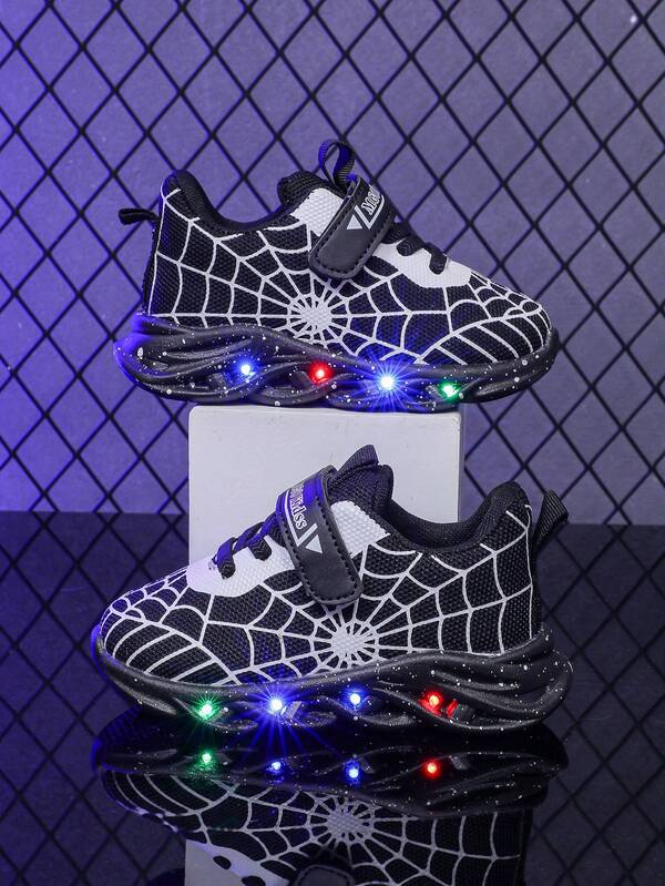 Scarpe sportive alla moda con LED a forma di ragno, in rete traspirante, adatte per ragazzi e ragazze - casual, ammortizzanti, antiscivolo, adatte per corsa e camminata all'aperto in tutte le stagioni
