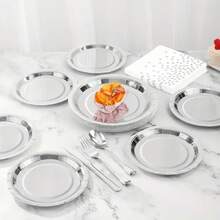 Bộ 60 món đồ dùng ăn uống bằng giấy bạc dùng một lần, bao gồm đĩa và khăn ăn bằng nhôm tròn 7"/9", đĩa tráng miệng/bánh chắc chắn, thích hợp cho đám cưới, họp mặt gia đình, sinh nhật, dã ngoại, tiệc nướng, ngày lễ và nhiều dịp khác. - Bạc - Xem 4