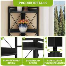 Eckregal 4 Ebenen mit Schrank, Eck-Bücherregal, Standregal Freistehend, Holzregal mit Stahlrahmen, Schwarz -von GeoTower- - Schwarz - Übersicht 5