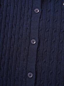 Girls' Elegant Embroidered Cardigan Sweater, Round Neck Long Sleeve Button-Up Solid Color Twist Knit Tops, Casual Preppy British Style Warm Outerwear For 3-12 Years Old, Suitable For Spring, Autumn And Winter - Royal Blue - View 5