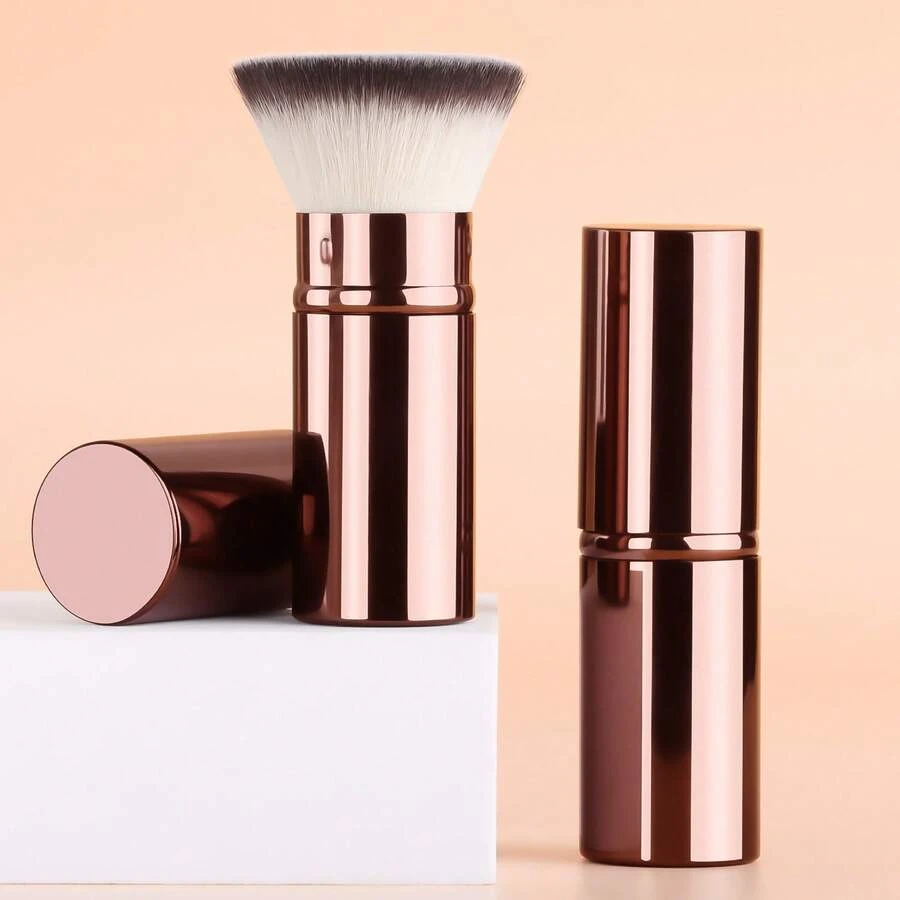 Long Aluminum Tube Retractable Brush, Professional Fluffy Contouring Brush, Precise Shaping Blush & Foundation Brush, Portable & Durable Makeup Tool