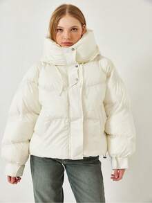 Women's Hooded Puffer Jacket - White - View 6