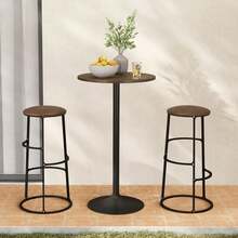 GOFLAME 2 PCS Round Top Pub And Bar Table Standing Bistro Table With MDF Top And Black Leg - Brown - View 4