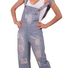 P J PINEDA JEANS Casual Ripped Rigid Denim Straight Cut Overall Jumper