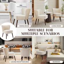 Sillón decorativo de terciopelo con respaldo orejero, estilo moderno de mediados de siglo con patas de madera, cómodo sofá individual para sala, cocina, comedor y dormitorio - Beis - Ver 6