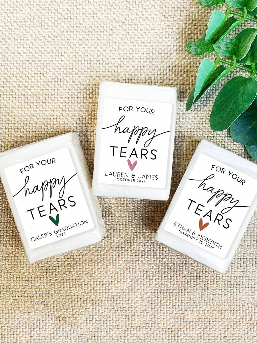 For Your Happy Tears Tissues - Custom Tissue Favors For Graduation - Personalized Tissue Packs + Labels - Tissue Stickers - Wedding Tissues - Multicolor - View 1