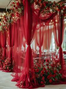 1 pièce de rideau de fenêtre d'arche de mariage en tissu transparent rouge vin - rideau en mousseline de soie convenant pour les cérémonies, les fiançailles, les réceptions de mariage, Noël, Halloween, la Saint-Valentin, le Nouvel An et la décoration d'arrière-plan - décoration élégante et romantique pour les fêtes champêtres, les douches de mariée, les décorations d'anniversaire. Créez des rideaux fluides et romantiques pour les arches et les festons de mariage, l'arrière-plan de la fête.