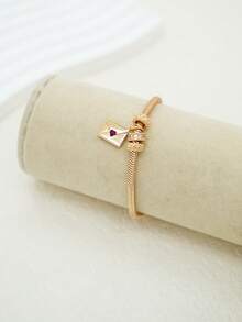 1pc European & American Fashion Gold Snake Bone Chain Bracelet With Cubic Zirconia Beaded Pendant, Suitable For Women's Daily Wear, Dates, Parties, Holiday Gifts