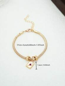 1pc European & American Fashion Gold Snake Bone Chain Bracelet With Cubic Zirconia Beaded Pendant, Suitable For Women's Daily Wear, Dates, Parties, Holiday Gifts