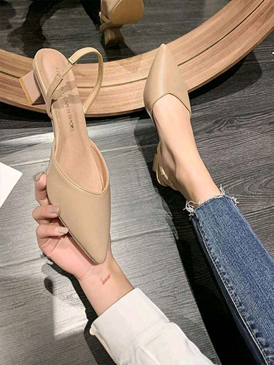 Tacones altos elegantes y de moda para mujer, sandalias de tacón grueso con punta puntiaguda, perfectos para uso diario, fiestas, eventos formales, bodas, festivales - Beis - Ver 1