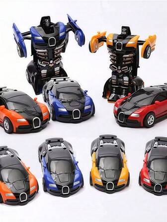 1pc Kids Inertial Collision Transformable Friction Powered Toy Car, One-Button Transformation, Collision Transformation Robot Model, Interactive Fun Toy Car For Boys And Girls, Christmas Gift