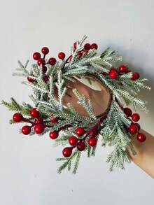 MEHELANY 1 buc inele de lumânări cu ace de pin artificiale din fructe de pădure, suporturi pentru lumânări cu ghirlandă, inele de ace de pin artificiale pentru decorațiuni de masă de Crăciun, decorațiuni pentru lumânări cu ghirlandă, ghirlandă cu verdeață artificială, flori artificiale, vază de interior, decorațiuni pentru piesa centrală a șemineului, decor de Crăciun pentru casă, decorațiuni pentru piesa centrală a mesei