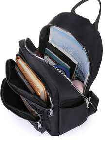 双肩包女新款菱格大容量旅行时尚全包休闲包牛津布女背包 - 黑色 - 查看 4