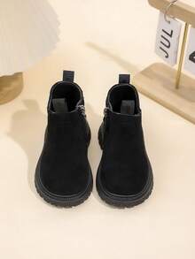 1 Pair New Fashion Side Zipper Baby Chelsea Boots, Unisex Toddler Daily Versatile Soft Bottom Comfortable Classic Boots - Black - View 5