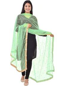 Woman's Embellished Net Dupatta Scarf Shawl Wrap Soft Bridal Wedding - Light Green - 查看 1