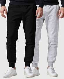 Kit Of 2 Men's Plain Flannel Sweatpants With Back Pocket - 黑色/灰色 - 查看 1