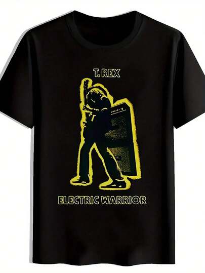 Camiseta Gráfica Vintage de Banda de Rock para Hombre - Camiseta de Verano de Manga Corta con Cuello Redondo y Estampado de "T. Rex Electric Warrior", Camiseta Casual Negra para Fans de la Música, Regalos de Viaje, Playa y Vacaciones, Camisetas de Banda de Rock, Ropa para Fans de la Música, Camiseta de Estilo Retro, Tela de Poliéster