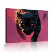 1pc Panther Canvas Wall Art Jungle Animal Painting Modern Abstract Wall Decor Pink And Black Prints Posters Wildlife Artwork For Living Room Bedroom Office Wall Pictures - 彩色 - 查看 1
