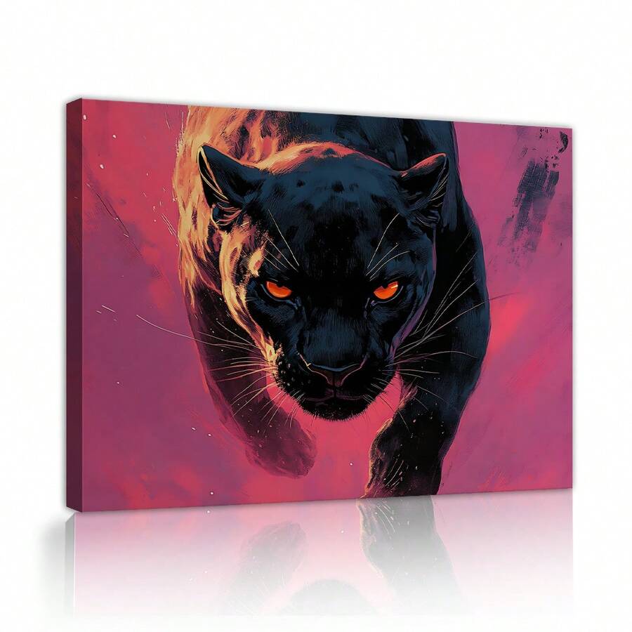1pc Panther Canvas Wall Art Jungle Animal Painting Modern Abstract Wall Decor Pink And Black Prints Posters Wildlife Artwork For Living Room Bedroom Office Wall Pictures - 彩色 - 查看 1