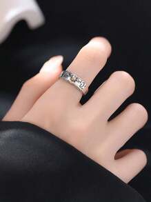 Retro Sunburst Star Design Adjustable Open Ring, Vintage Ring - Silver - View 7