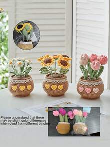 1 cây Bonsai hoa Tulip may mắn đan móc thủ công, chậu hoa trang trí xe hơi cho phòng khách lễ Phục sinh - Nhiều màu - Xem 13