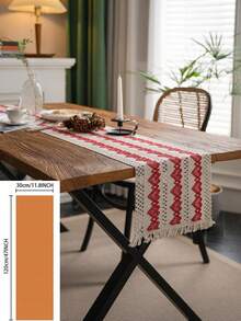 1pc New European And American Style Multiple Red Heart Holiday Party Valentine's Day Geometric Tassel Table Runner, Dining Table Runner, Home Decor, Photoshoot Background Cloth, Multi-Color European And American Style Table Runner - Red - View 13