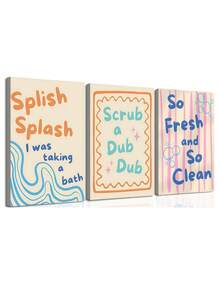 1/3PCS Modern Splish Splash Scrub A Dub Dub Bathroom Print Bathtub Washroom Decor Bath Poster Sign, Cartoon Quotes Wall Art, Funny Bathroom Canvas Wall Art Bedroom Decor, Living Room Decor, Office Decor, Dining Room Wall Decoration, Kitchen Decor, Study Room, Corridor, Dormitory Decoration, Bathroom Decor,Ideal Gift For Friends, Wall Arts, Wall Decor, Home Decor, Room Decor, Canvas Wall Art, Posters, Wall Art With Frame, Optional Frame ﻿