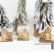 هدية عيد الميلاد ديكور عيد الميلاد منزل خشبي مضاء بإضاءة LED كوخ خشبي لعيد الميلاد ديكور مكتب عيد الميلاد
