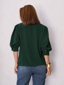 Smile Fashion   camisa feminina manga 3/4 com botao abrir tecido duna